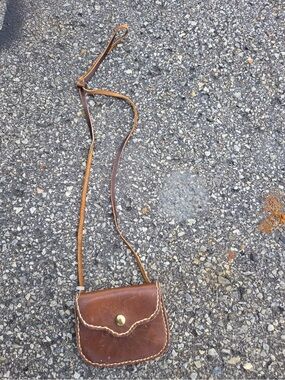 Brown Leather Crossbody Bag with Brass Button Closure